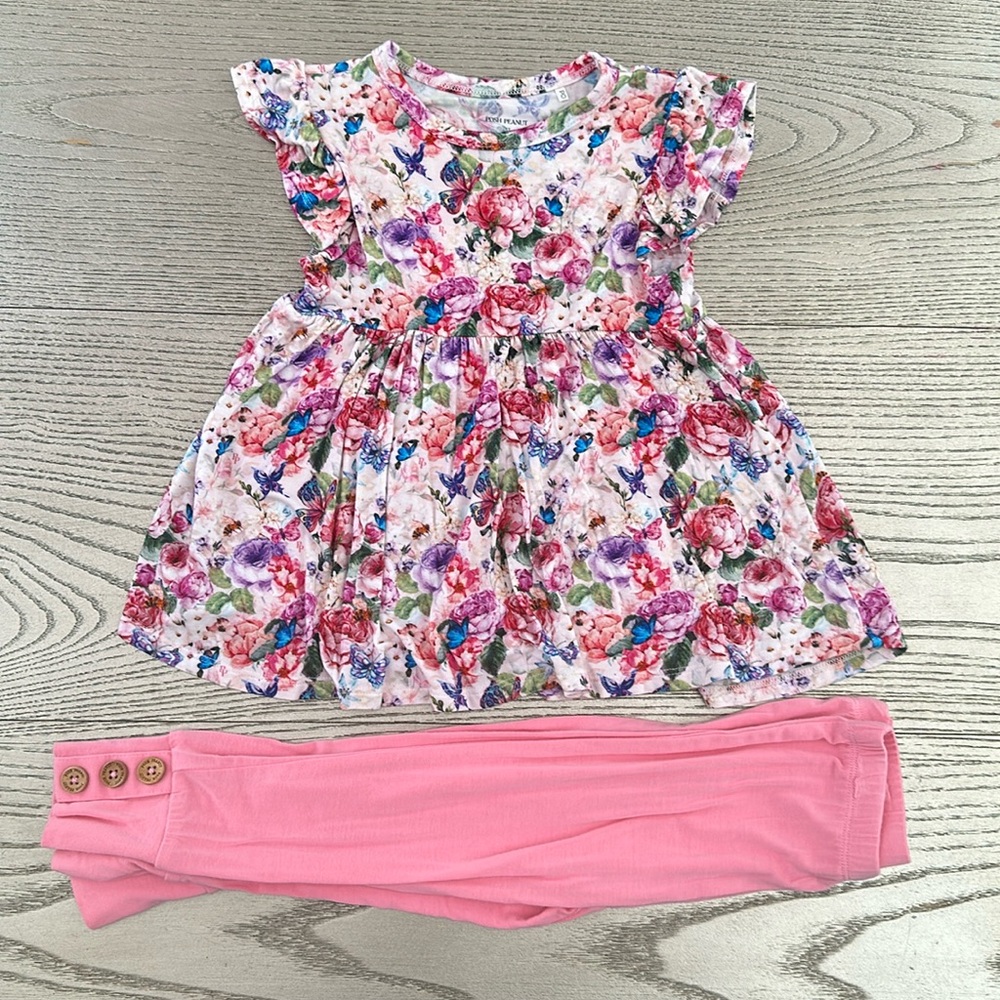 Posh Peanut Pink Vivienne Ruffled Cap Sleeve Peplum Legging Set 3T